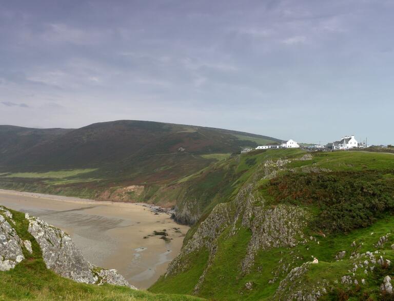 View of Rhossili Bay beach from the headland.